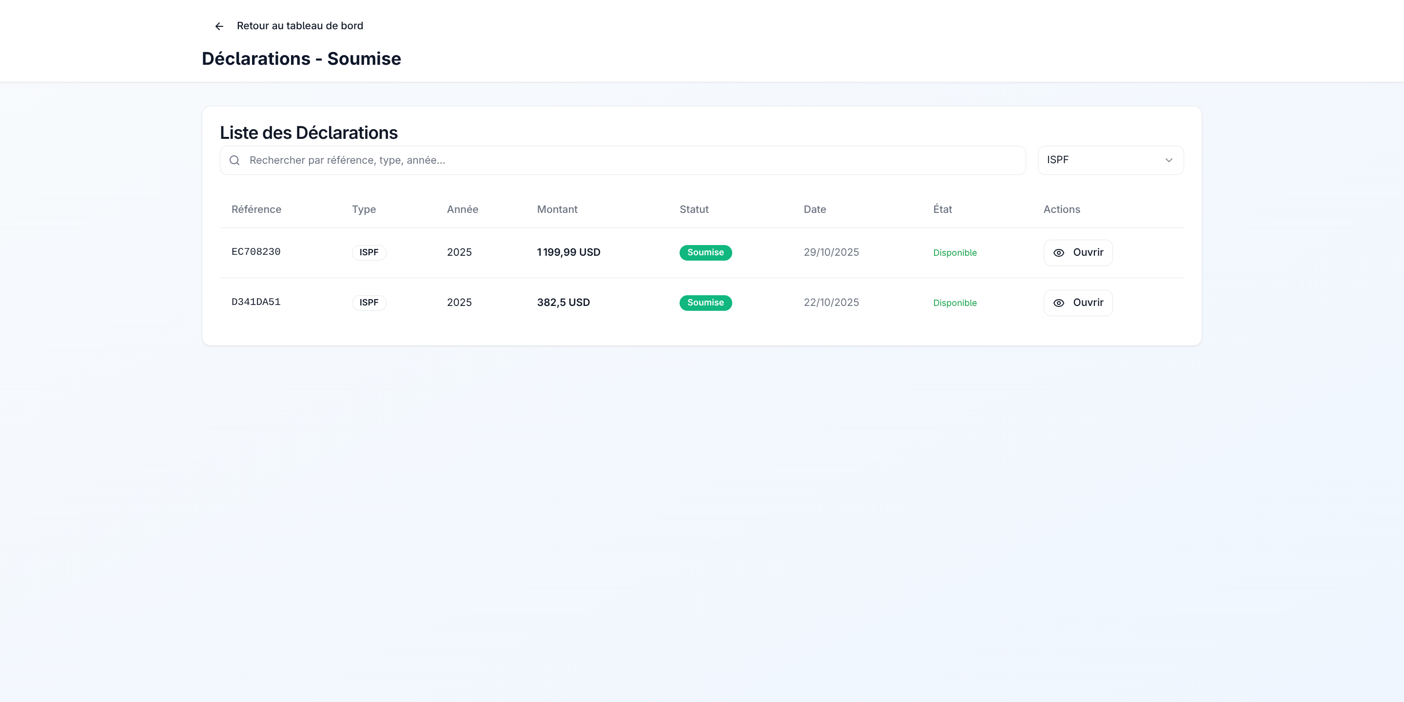 Back-Office — file des déclarations
