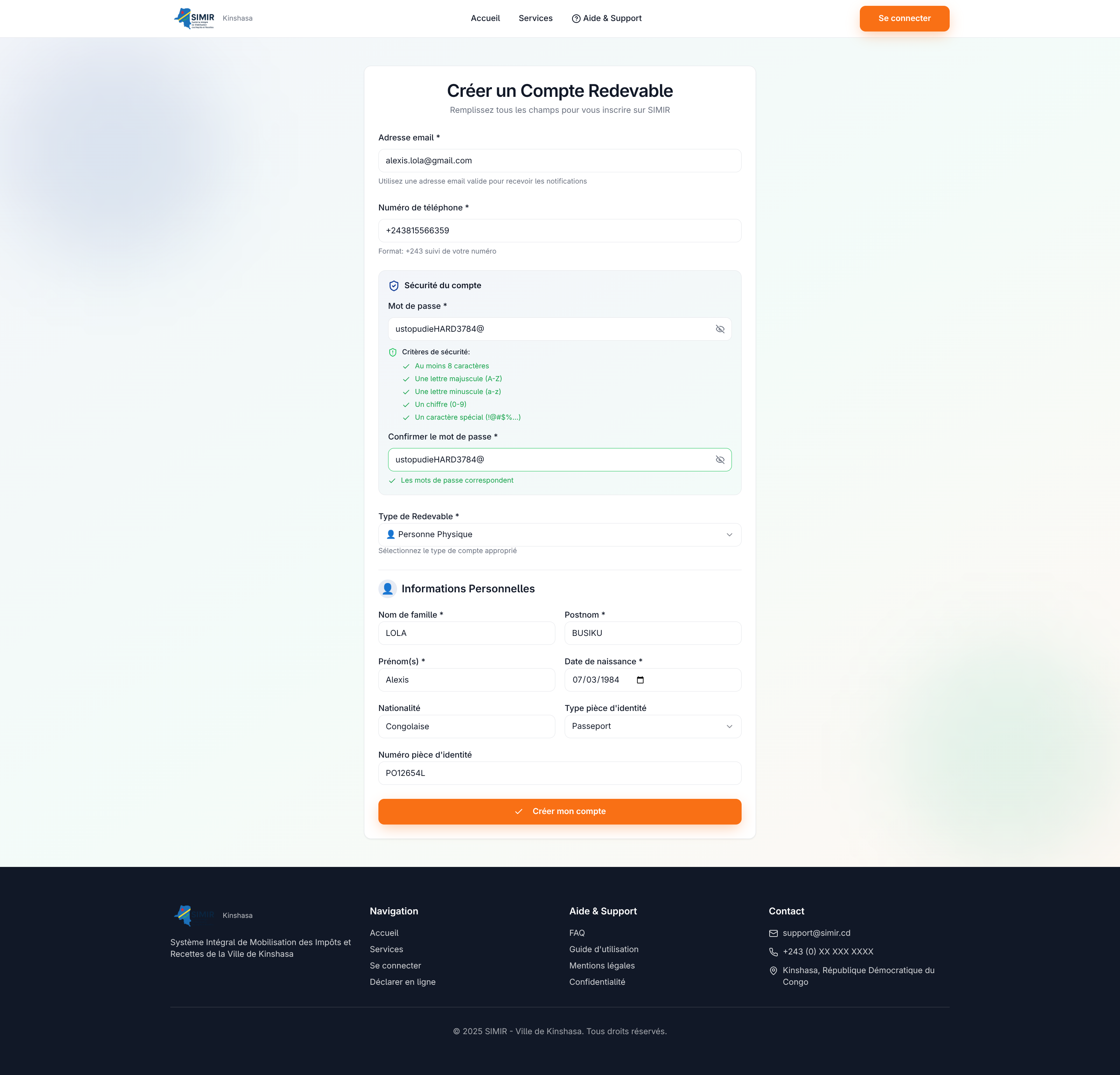Création de compte PP
