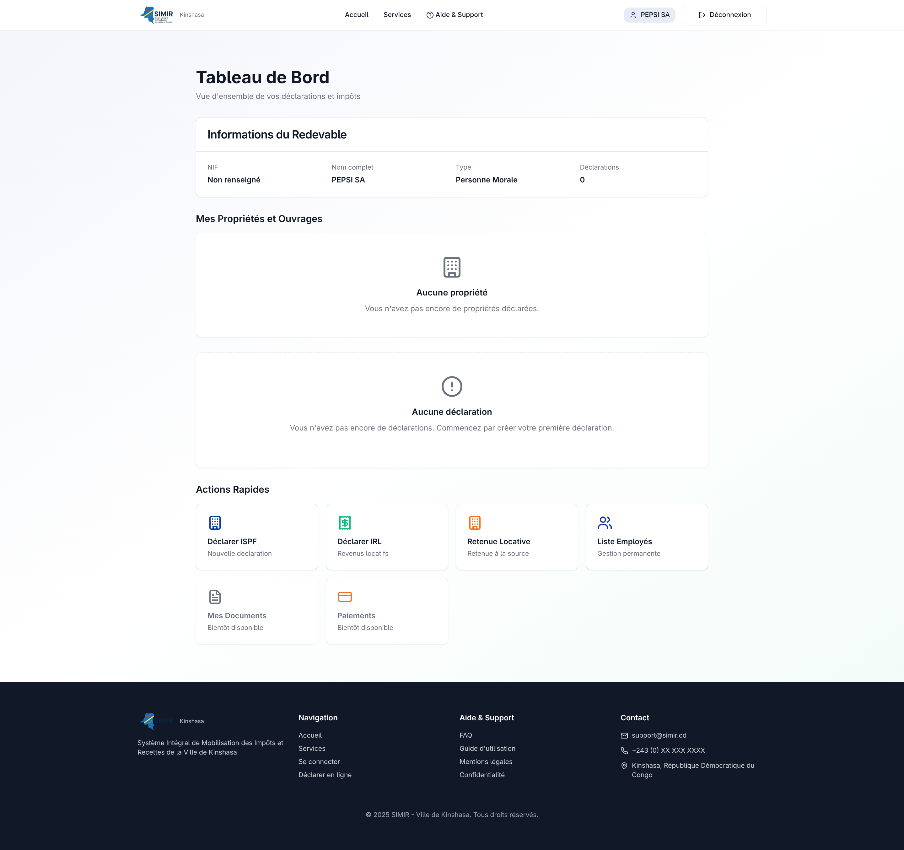 Tableau de bord PM (vide)