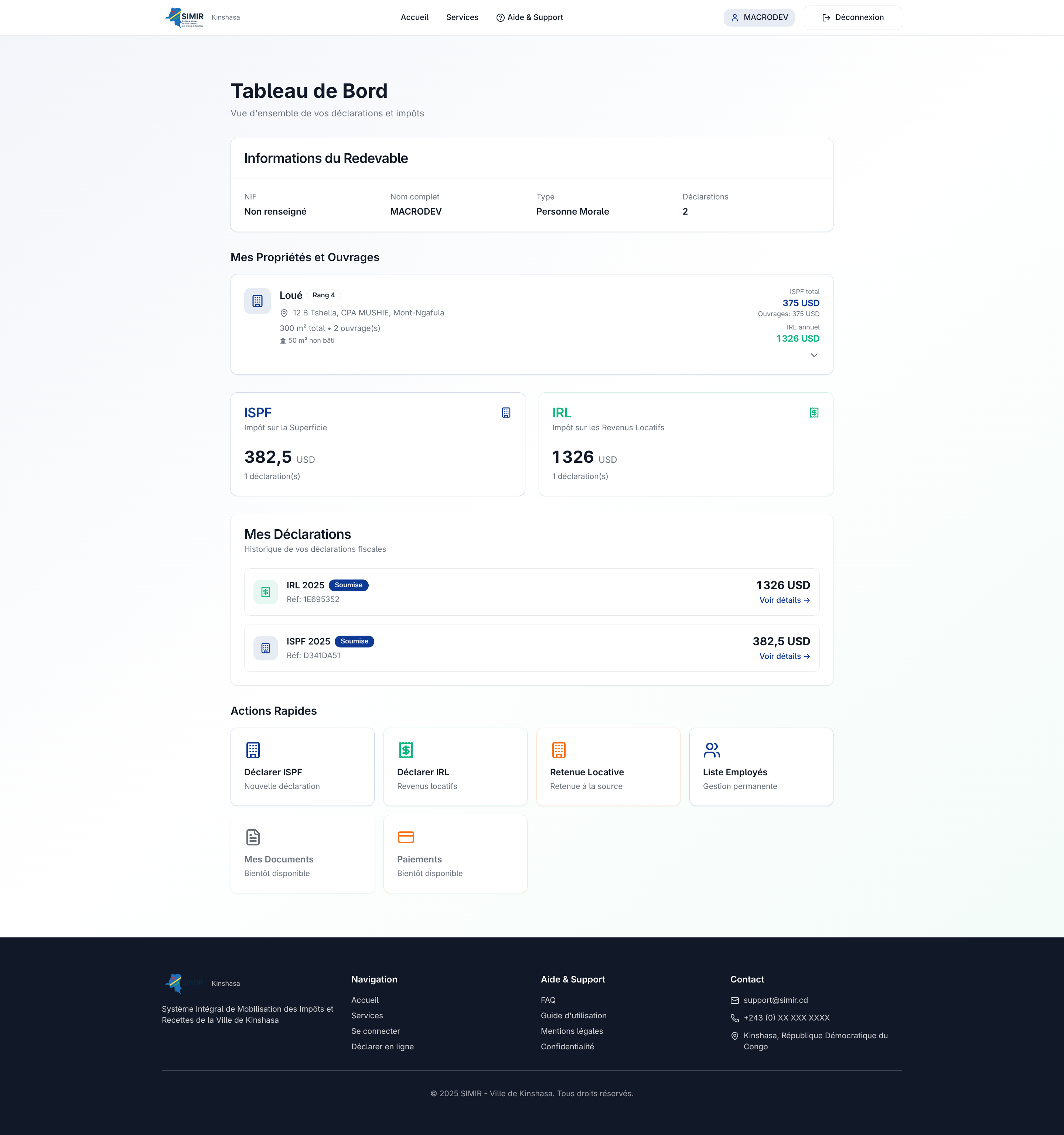 Tableau de bord contribuable (PM)