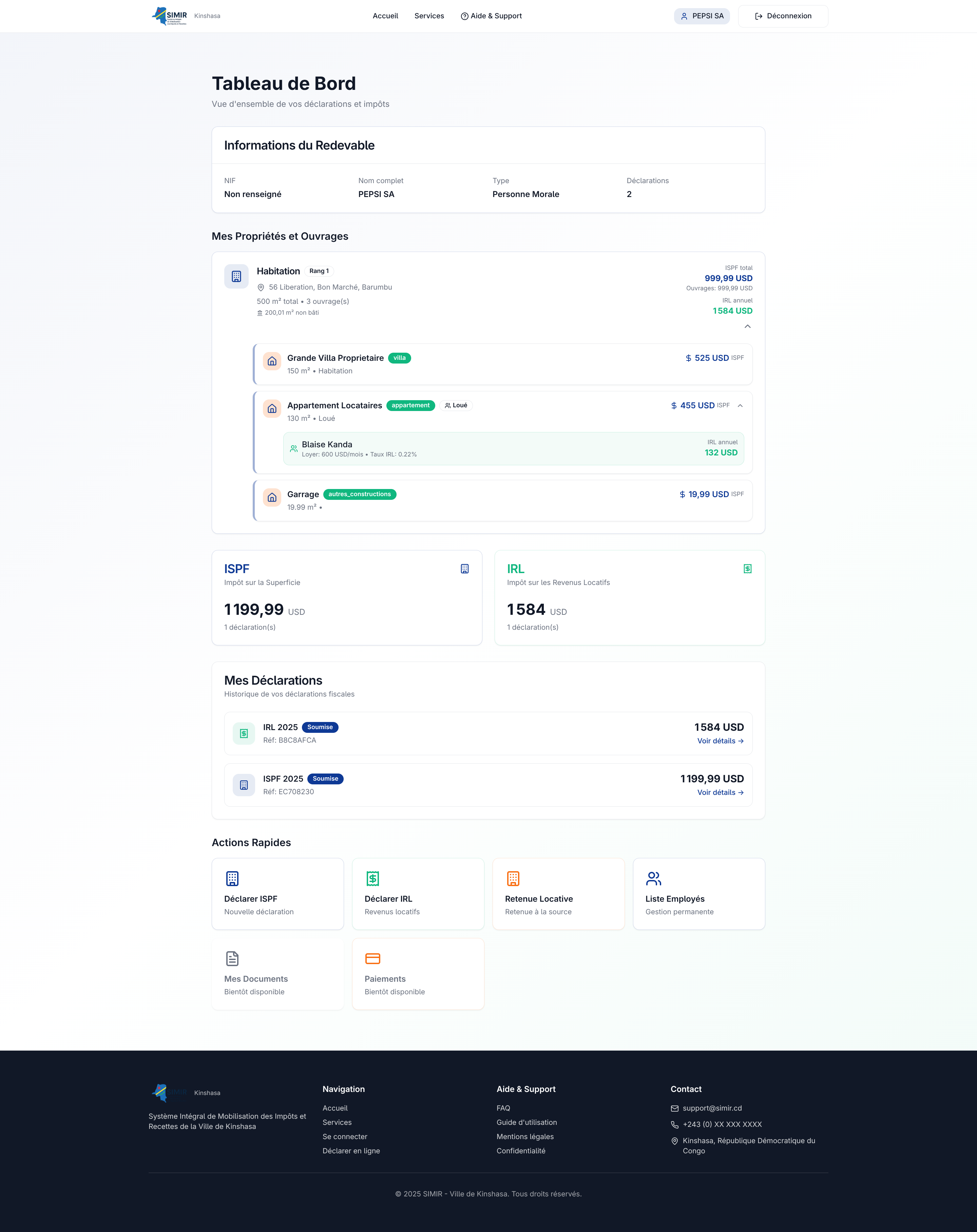 Tableau de bord après déclaration