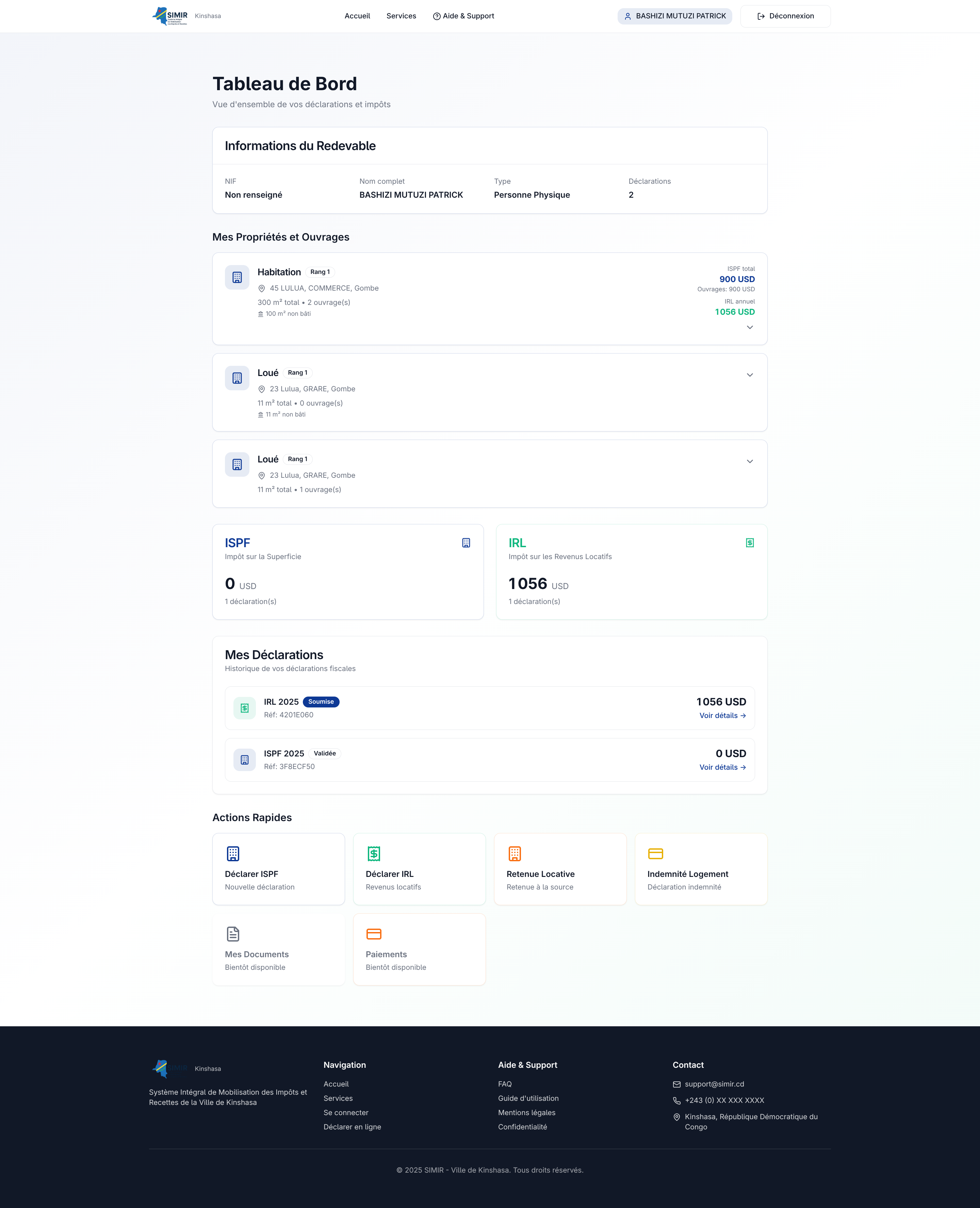 Tableau de bord contribuable (PP)